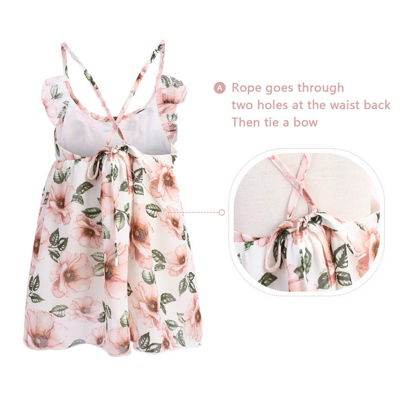 PopReal Mommy and Me Dresses Floral Print Cold Shoulder Ruffle Backless Strap Romper Beach Midi Dress Summer - Image 4
